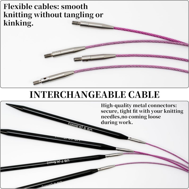 Froggod 4.53-inch (11.5cm) Interchangeable Circular Knitting Needles Set Aluminum US Sizes 2.5, 4, 5, 6, 7, 8, 9, 10, 11 with Interchangeable Knitting Needles and Cables, Accessories and Case, 9 Pairs - Image 4